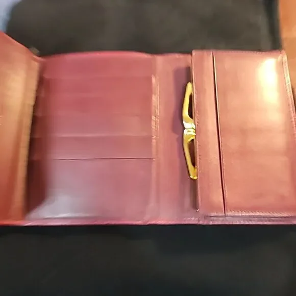 Cartier Tri-fold Wallet Mast Lines Bordeaux Leather Good Used Condition